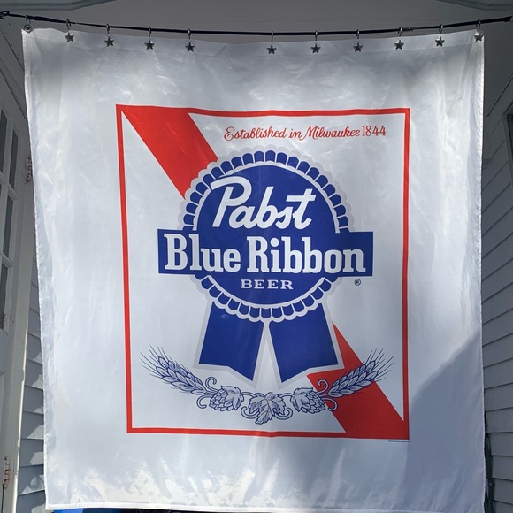 Pabst Blue Ribbon Beer Shower Curtain 💙🤍♥️ PBR Officially Licensed Promo Merch - Picture 15 of 15